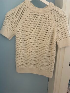 Varley Cream Open-Knit Short Sleeve Crew Sweater